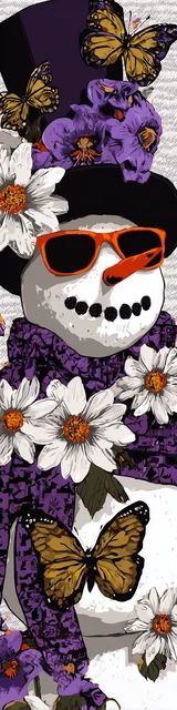 Free printable Christmas bookmarks of a snowman with a purple scarf